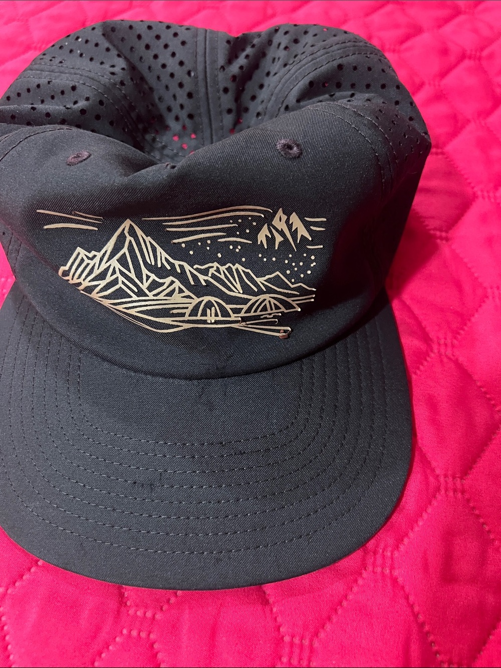Jones Black Performance Cap with Gold Mountain Graphic
